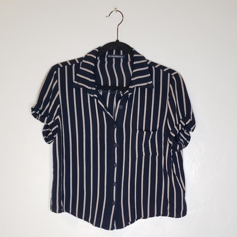 Brandy Melville Striped Cropped Button-down